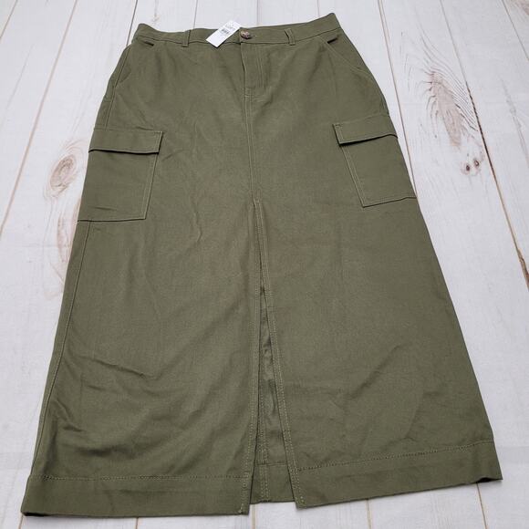 Loft olive green cargo utility midi skirt army grunge twill front slit - Picture 1 of 6